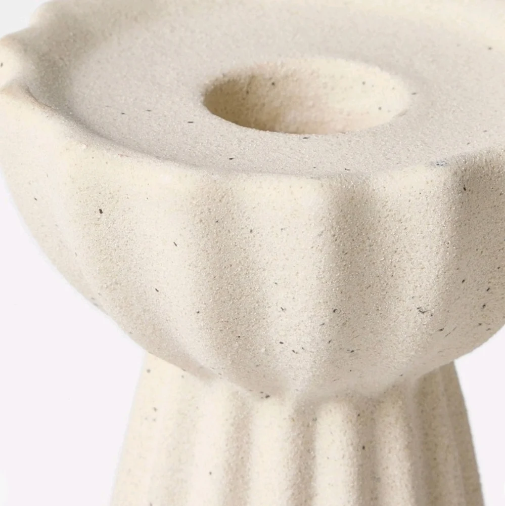Last Day! Studio Mcgee Ceramic Ribbed Taper Candle Holders Set Beige Threshold - Picture 9 of 12